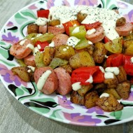 Соте из баклажана и сосисок