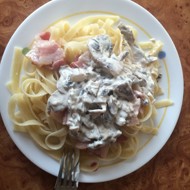 Спагетти карбонара с шампиньонами