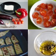 Теплый салат из баклажанов и болгарского перца с фетой