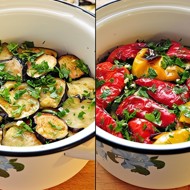 Закуска из маринованных баклажанов и перцев гриль