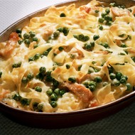 Запеченая паста с сыром, ветчиной и горошком