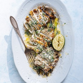 Кальмар со спаржей и пармезаном