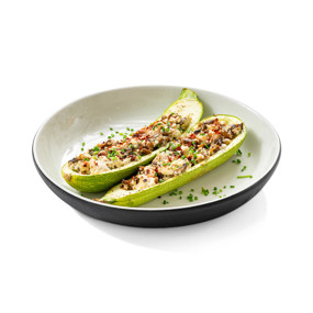 Лодочки из кабачков с тофу и грибами