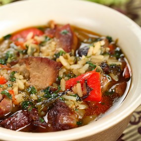 Суп из баранины с рисом, картофелем и алычой