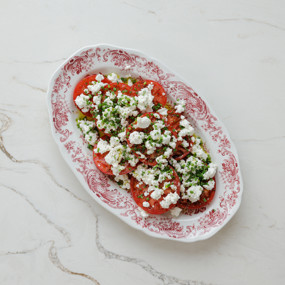 Томаты с фетой и соусом винегрет