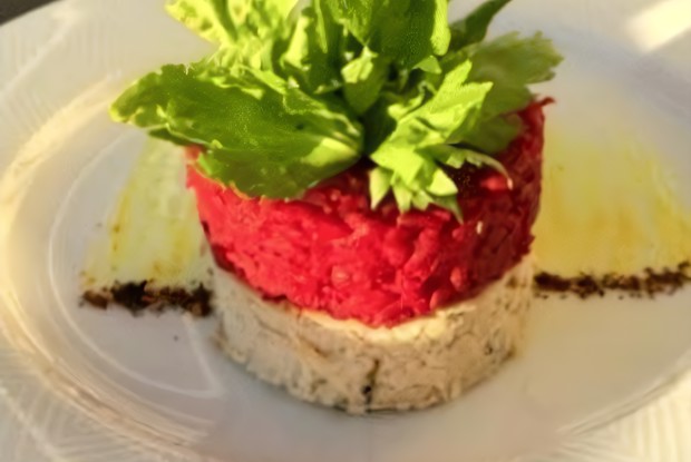 Свекольное ризотто с куриным суфле