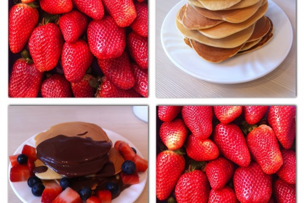 Американские панкейки с горячим шоколадом и ягодами