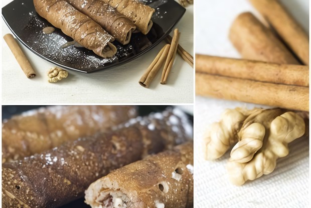 Ароматные ролл-блинчики с ореховой начинкой