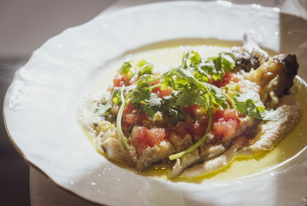 Баклажан, запеченный на гриле, с кунжутным соусом тахини