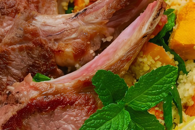 Бараньи котлеты в травах с лимонным кускусом