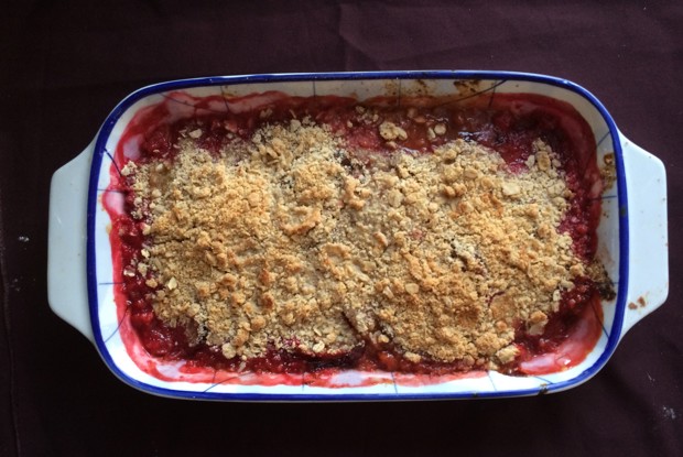 Безглютеновый крамбл из сливы с ревенем