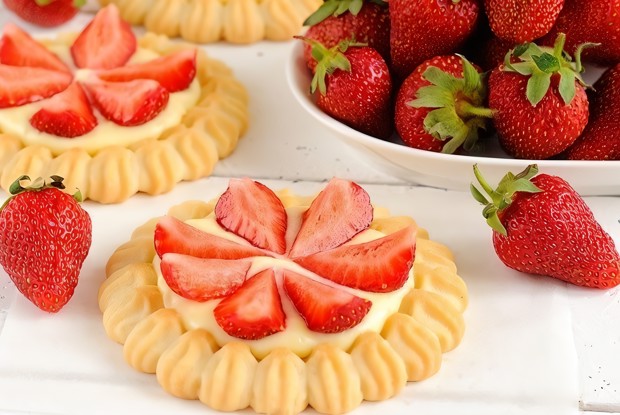 Безглютеновые тарталетки с гоголь-моголем и клубникой в шоколаде  «3PAULY»