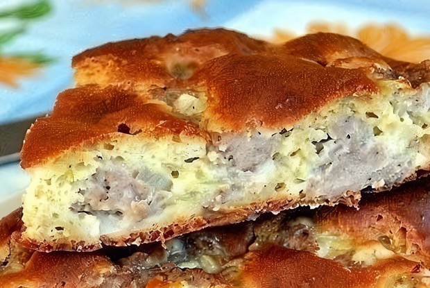 Быстрый мясной пирог на кефирном тесте