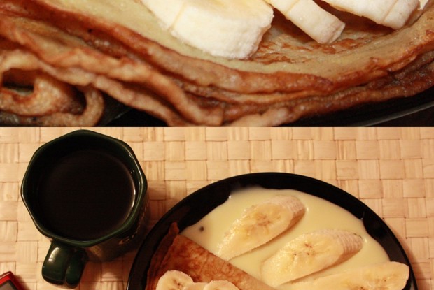 Блинчики на молоке со сгущенкой и бананами