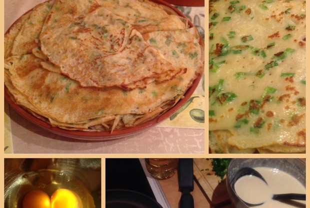 Блинчики с зеленым луком и сыром