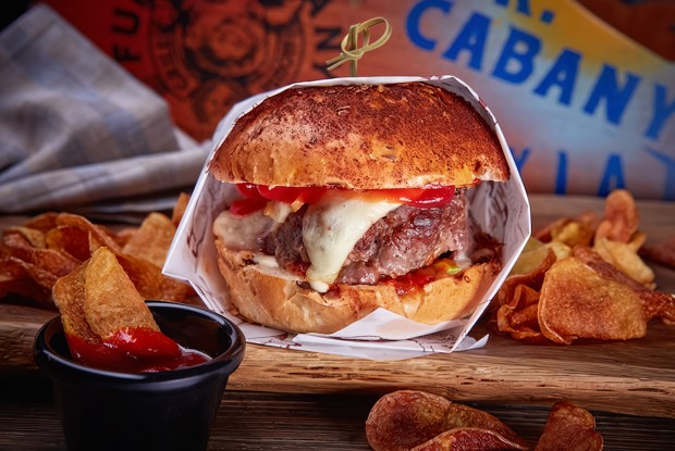 Бургер из оленины с картофельными чипсами