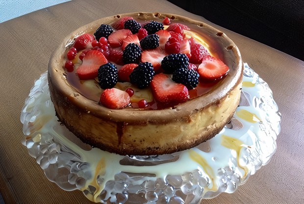 Чизкейк с белым и молочным шоколадом под карамельным соусом