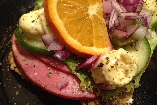 Датский открытый сэндвич с паштетом и салями