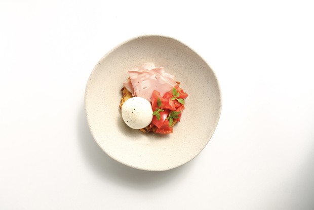 Драник с бураттой и мортаделлой