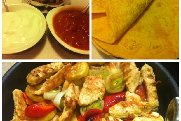 Фахитас с курицей и мексиканской лепешкой