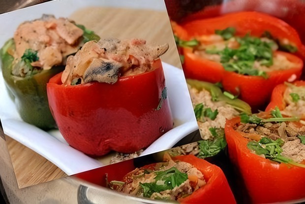 Фаршированные перцы под соусом из белых грибов