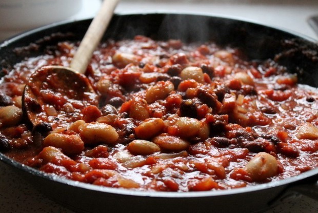 Фасоль с беконом