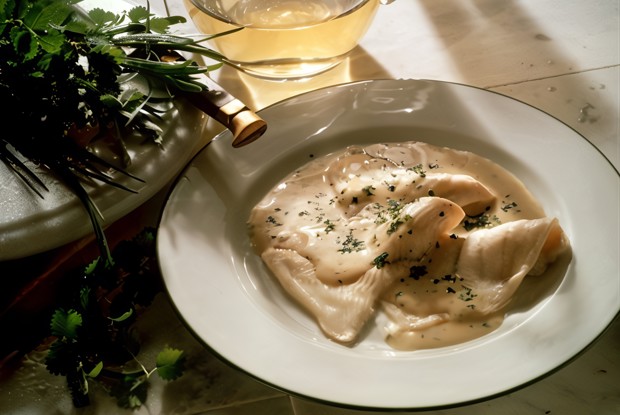 Филе морского языка с соусом бешамель а-ля гратен