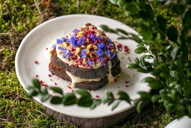 Финиковый пирог с ряженкой и малиной