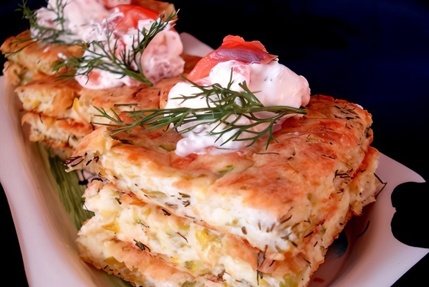 Флан из кабачков с кремом из форели