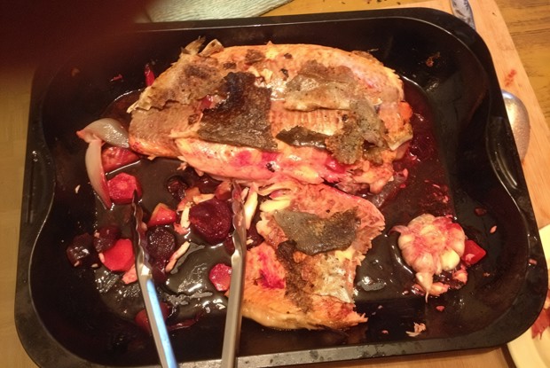 Форель гриль с овощами