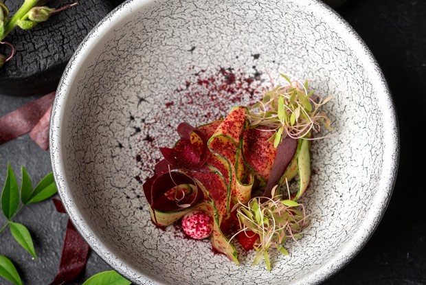 Гаспачо с земляникой и пастилой