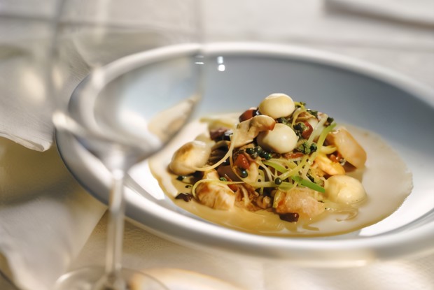 Гребешки на гриле с зеленым салатом и травами