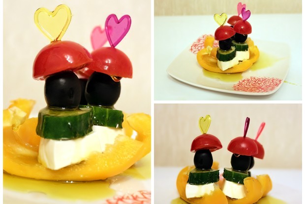 Греческий салат на шпажке