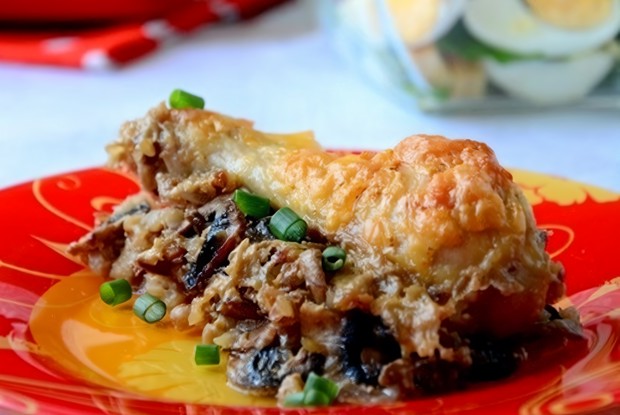 Гречка с курицей, запеченная в сливках