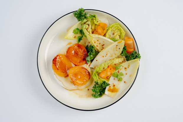 Камамбер с абрикосами и хрустящими салатом