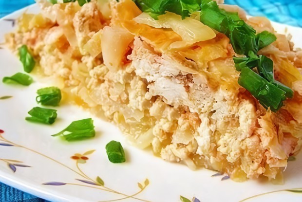 Капустная запеканка с куриным фаршем