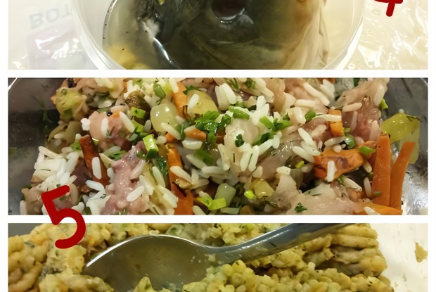 Карп, фаршированный рисом с овощами и сыром