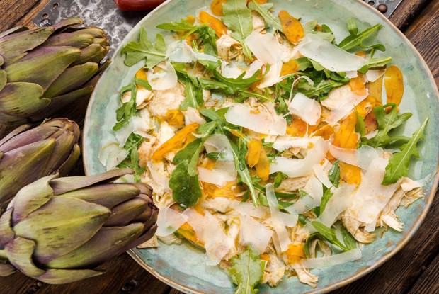 Карпаччо из свежих артишоков с боттаргой и пармезаном