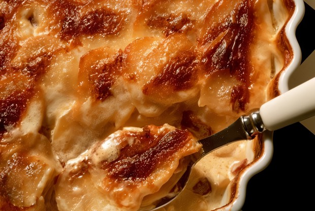 Картофельная запеканка с беконом и луком