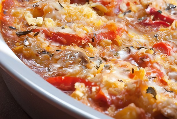 Картофельный гратен с перцами поблано и луком