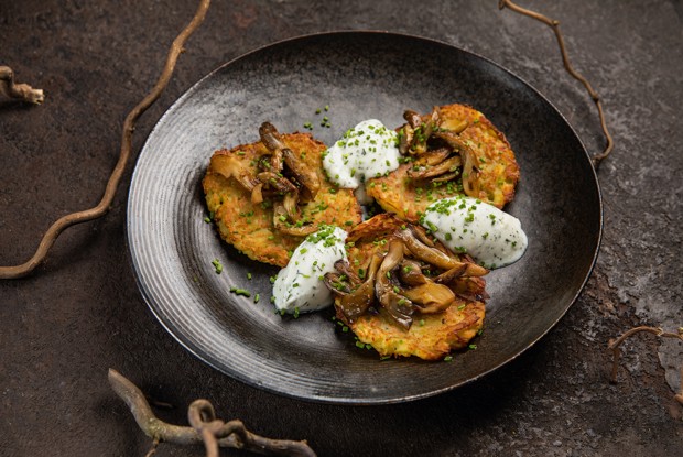 Картофельные драники с вешенками