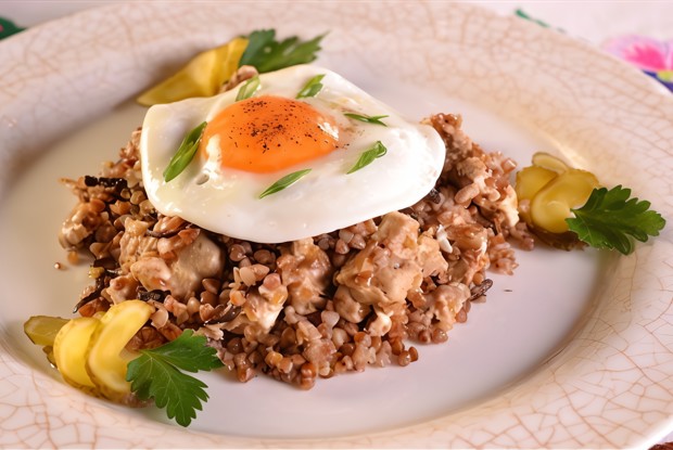 Каша «Старокиевская» с телячьими мозгами и грибами