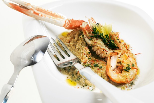 Киноа с кокосовым молоком и лангустином