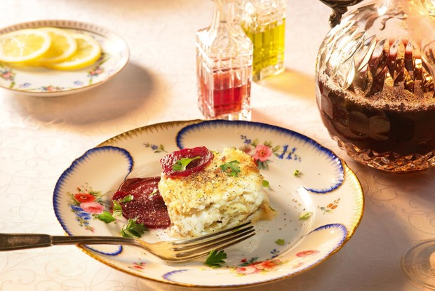 Копченая треска под соусом бешамель