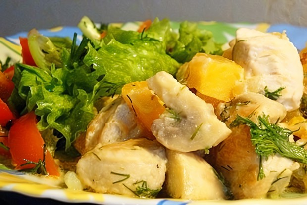 Курица с тыквой и шампиньонами в сметане