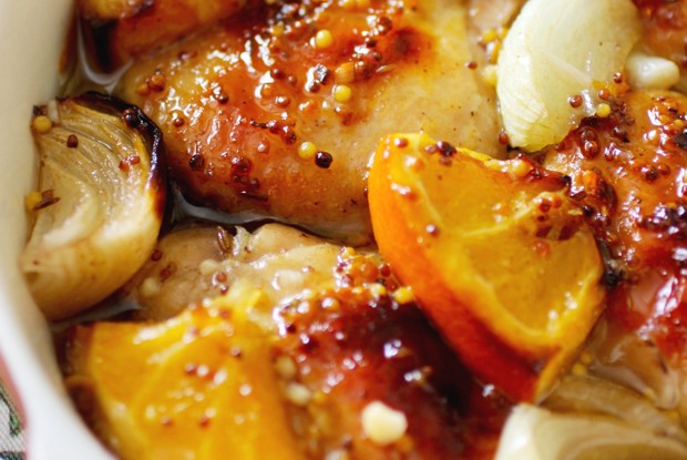 Курица в медово-горчичном маринаде с апельсинами