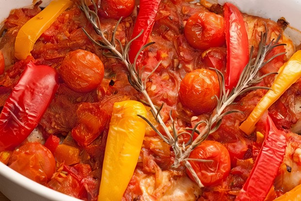 Курица, запеченная с овощами