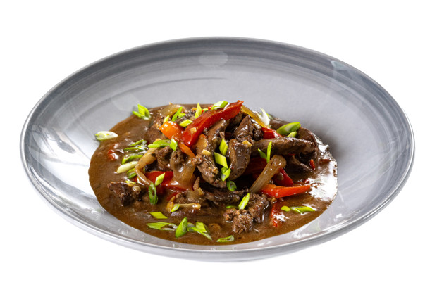 Куриная печень с овощами по-азиатски