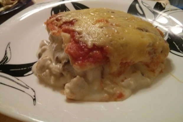 Лазанья с грибами и куриным филе