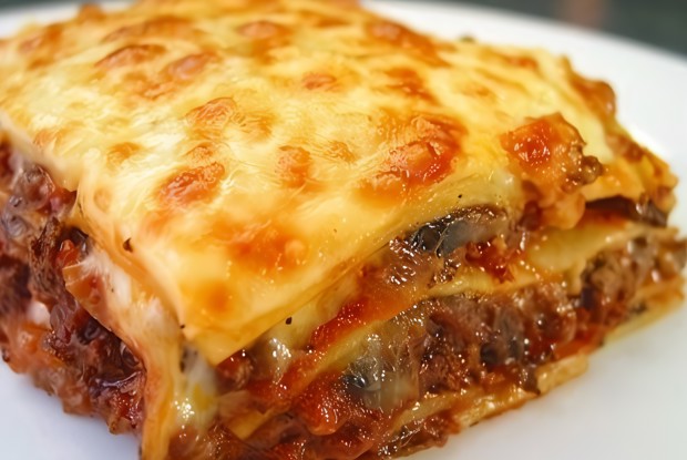 Лазанья с заправкой под сырным соусом